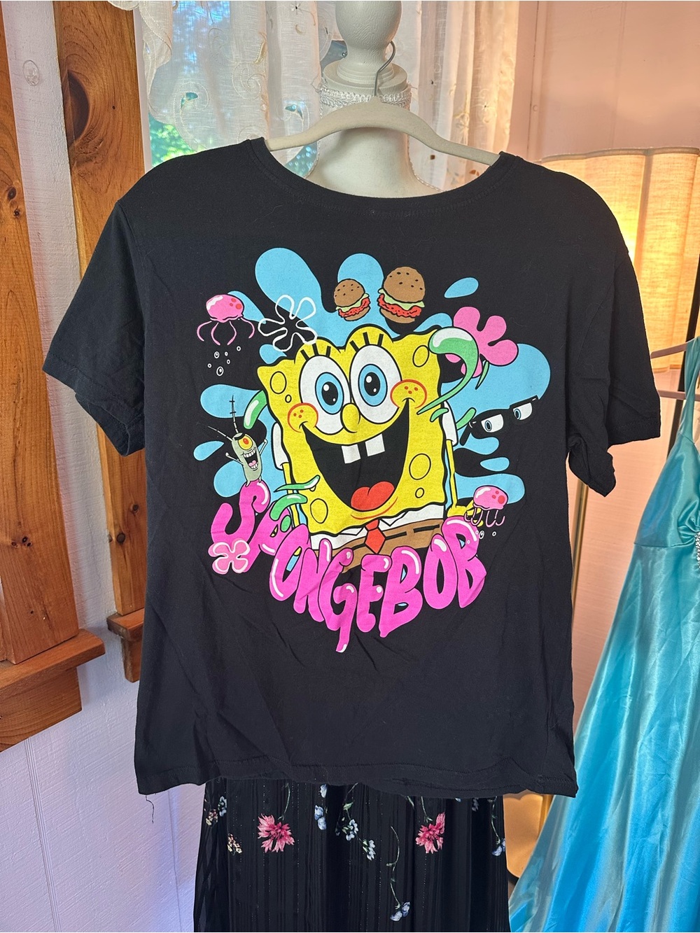 Nickelodeon SpongeBob Graphic Tee - Black with Yellow, Pink & Blue